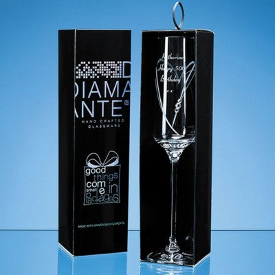 Branded Promotional JUST FOR YOU DIAMANTE CHAMPAGNE FLUTE with Heart Shape Cutting Champagne Flute From Concept Incentives.