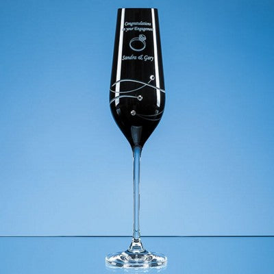 Branded Promotional SINGLE ONYX BLACK DIAMANTE CHAMPAGNE FLUTE with Spiral Design Cutting Champagne Flute From Concept Incentives.