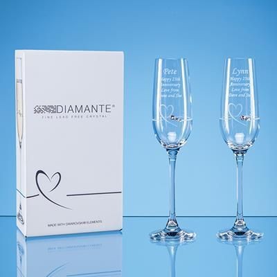 Branded Promotional 2 DIAMANTE PETIT CHAMPAGNE FLUTE with Heart Design in Attractive Gift Box Champagne Flute From Concept Incentives.