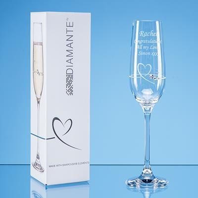 Branded Promotional SINGLE DIAMANTE PETIT CHAMPAGNE FLUTE with Heart Design in Attractive Gift Box Champagne Flute From Concept Incentives.