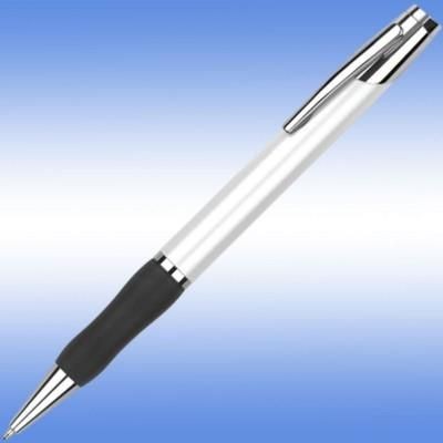 Branded Promotional SONATA BALL PEN in Pearlescent White with Black Grip & Silver Trim Pen From Concept Incentives.