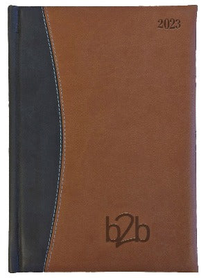 Branded Promotional SORRENTO A5 PAGE DAY DESK DIARY in Tan and Grey from Concept Incentives