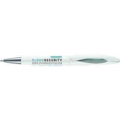 Branded Promotional SPARTA ARGENT BALL PEN in White with Argent Trim Pen From Concept Incentives.