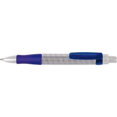 Branded Promotional SPRING BALL PEN in Silver with Translucent Blue Trim Pen From Concept Incentives.