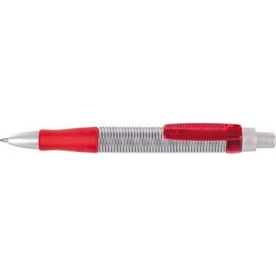 Branded Promotional SPRING BALL PEN in Silver with Translucent Red Trim Pen From Concept Incentives.