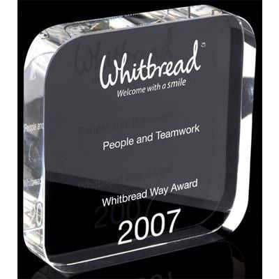 Branded Promotional OPTICAL CRYSTAL SQUARE TROPHY AWARD with Rounded Corners Award From Concept Incentives.
