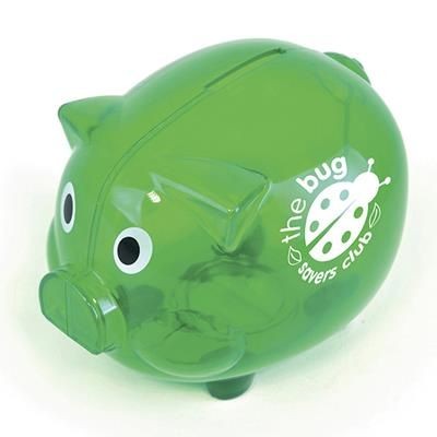 Branded Promotional PIGGY BANK in Green Money Box From Concept Incentives.