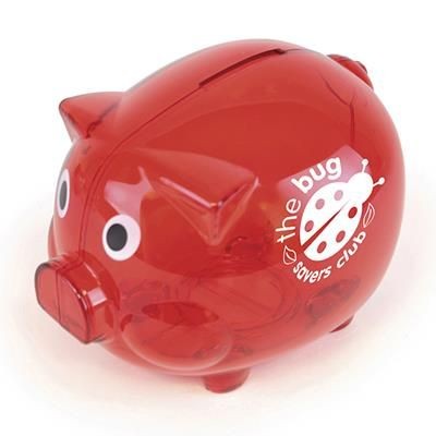 Branded Promotional PIGGY BANK in Red Plastic Translucent Piggy Bank Money Box From Concept Incentives.