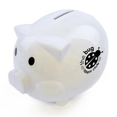 Branded Promotional PIGGY BANK in White Money Box From Concept Incentives.