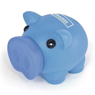 Branded Promotional RUBBER NOSED PIGGY BANK in Blue Money Box From Concept Incentives.