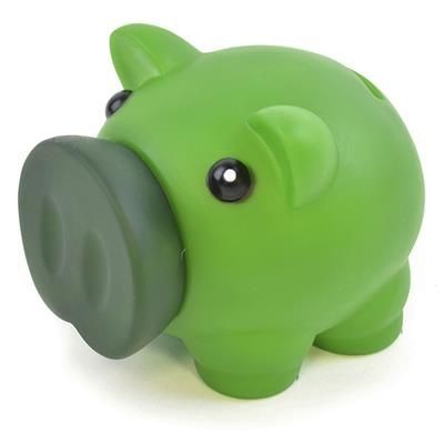 Branded Promotional RUBBER NOSED PIGGY BANK in Green Money Box From Concept Incentives.