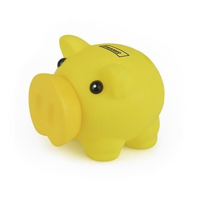 Branded Promotional RUBBER NOSED PIGGY BANK in Yellow Money Box From Concept Incentives.