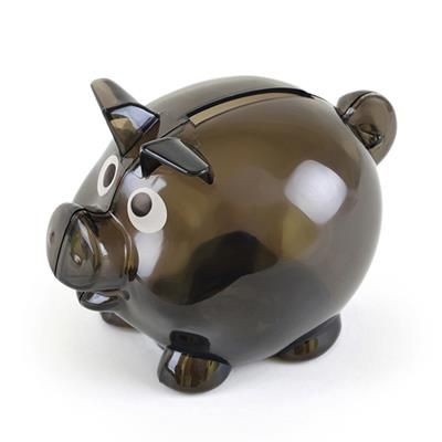 Branded Promotional PIGLET BANK in Black Money Box From Concept Incentives.