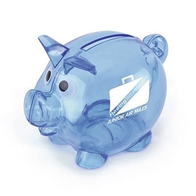 Branded Promotional PIGLET BANK in Blue Money Box From Concept Incentives.
