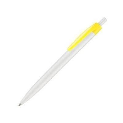 Branded Promotional SUPERSAVER CLICK BALL PEN in White with Yellow Clip Pen From Concept Incentives.