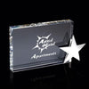Branded Promotional CRYSTAL RECTANGULAR CUBE BLOCK AWARD with Silver Chrome Star Award From Concept Incentives.
