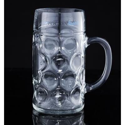 Branded Promotional HALF LITRE GERMAN STEIN HEAVY TANKARD with Panel Beer Glass From Concept Incentives.
