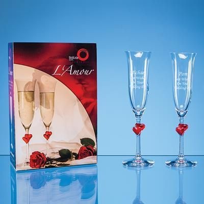 Branded Promotional 2 LAMOUR RED HEART CHAMPAGNE FLUTE in Attractive Gift Box Champagne Flute From Concept Incentives.