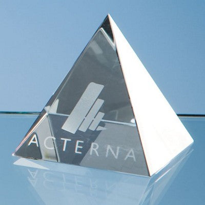 Branded Promotional OPTICAL CRYSTAL GLASS 4 SIDED PYRAMID PAPERWEIGHT Paperweight From Concept Incentives.