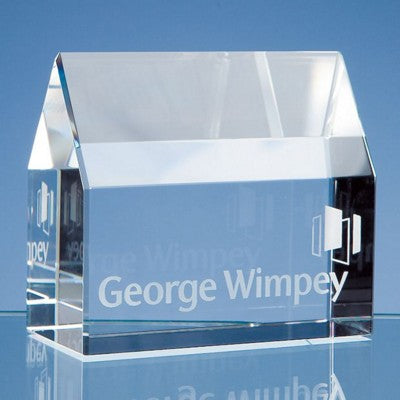 Branded Promotional 10CM OPTICAL CRYSTAL GLASS HOUSE Paperweight From Concept Incentives.
