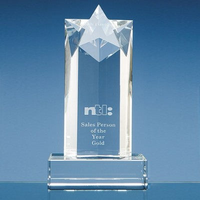 Branded Promotional 20CM OPTICAL CRYSTAL STAR COLUMN AWARD Award From Concept Incentives.