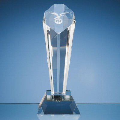 Branded Promotional 26CM OPTICAL CRYSTAL GLASS SLOPED FACET AWARD Award From Concept Incentives.