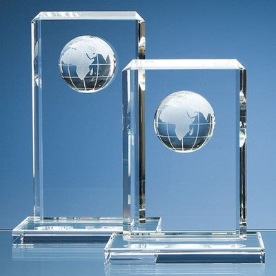 Branded Promotional 24CM OPTICAL CRYSTAL GLASS GLOBE RECTANGULAR AWARD Globe From Concept Incentives.