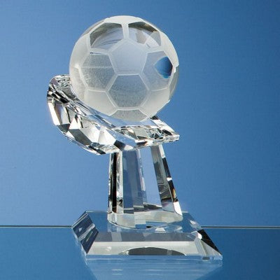 Branded Promotional 6CM OPTICAL GLASS FOOTBALL MOUNTED ON HAND AWARD Award From Concept Incentives.