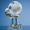 Branded Promotional 10CM OPTICAL GLASS FOOTBALL MOUNTED ON HAND AWARD Award From Concept Incentives.