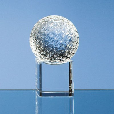 Branded Promotional 6CM OPTICAL GLASS GOLF BALL ON CLEAR TRANSPARENT BASE AWARD Award From Concept Incentives.