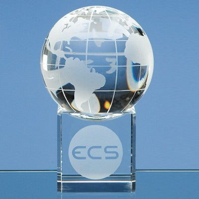 Branded Promotional 8CM OPTICAL GLASS GLOBE PAPERWEIGHT ON CLEAR TRANSPARENT BASE Paperweight From Concept Incentives.