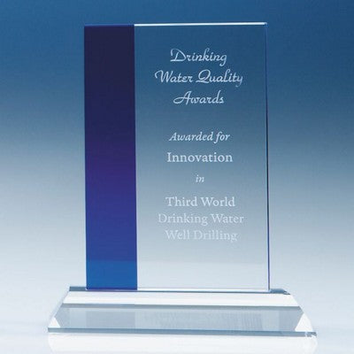 Branded Promotional 15CM OPTICAL CRYSTAL GLASS BLUELINE RECTANGULAR AWARD Award From Concept Incentives.