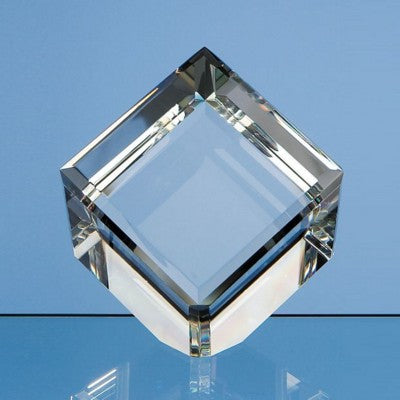 Branded Promotional 8CM OPTICAL GLASS BEVEL EDGE CUBE PAPERWEIGHT Paperweight From Concept Incentives.