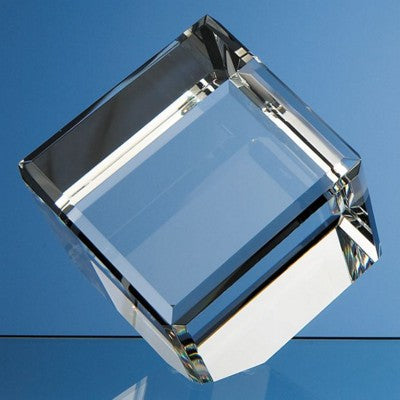 Branded Promotional 10CM OPTICAL GLASS BEVEL EDGE CUBE PAPERWEIGHT Paperweight From Concept Incentives.