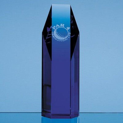 Branded Promotional 19CM SAPPHIRE BLUE OPTICAL GLASS HEXAGON AWARD Award From Concept Incentives.
