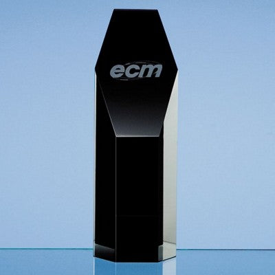 Branded Promotional 19CM ONYX BLACK OPTICAL GLASS HEXAGON AWARD Award From Concept Incentives.