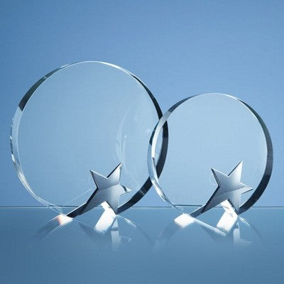 Branded Promotional 15CM OPTICAL GLASS CIRCLE AWARD with Silver Star Award From Concept Incentives.