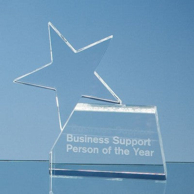 Branded Promotional 14CM OPTICAL CRYSTAL GLASS SINGLE RISING STAR AWARD Award From Concept Incentives.