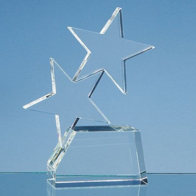 Branded Promotional 20CM OPTICAL CRYSTAL GLASS DOUBLE RISING STAR AWARD Award From Concept Incentives.