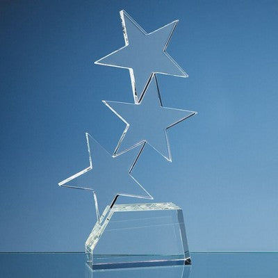 Branded Promotional 28CM OPTICAL CRYSTAL GLASS TRIPLE RISING STAR AWARD Award From Concept Incentives.