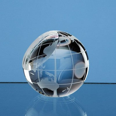 Branded Promotional 60MM OPTICAL CRYSTAL GLASS GLOBE PAPERWEIGHT Globe From Concept Incentives.