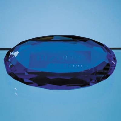 Branded Promotional 10CM SAPPHIRE BLUE OPTICAL GLASS OVAL FACET PAPERWEIGHT Paperweight From Concept Incentives.
