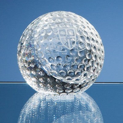 Branded Promotional 8CM OPTICAL CRYSTAL GLASS GOLF BALL PAPERWEIGHT Paperweight From Concept Incentives.