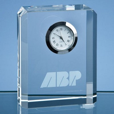 Branded Promotional 8CM OPTICAL CRYSTAL BEVEL EDGE RECTANGULAR CLOCK Clock From Concept Incentives.