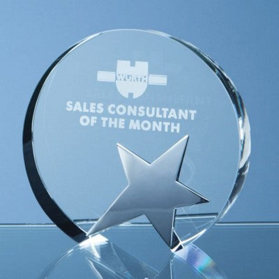 Branded Promotional 12CM OPTIC CIRCLE AWARD with Silver Star Award From Concept Incentives.