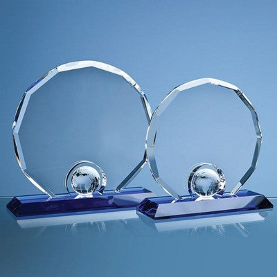 Branded Promotional OPTIC DECAGON with Globe on Blue Base Award From Concept Incentives.