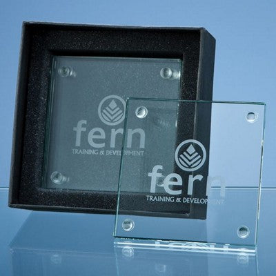 Branded Promotional 10CM JADE GLASS COASTER SET in Gift Box Coaster Set From Concept Incentives.