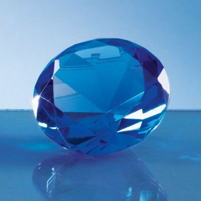 Branded Promotional OPTICAL CRYSTAL BLUE DIAMOND GLASS PAPERWEIGHT Paperweight From Concept Incentives.