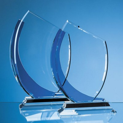 Branded Promotional OPTICAL CRYSTAL GLASS SLOPE AWARD with Sapphire Blue Curve Award From Concept Incentives.