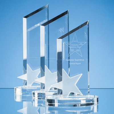 Branded Promotional 26CM OPTICAL CRYSTAL PEAK AWARD with Frosted Star Award From Concept Incentives.